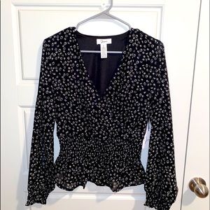 Black and white floral blouse